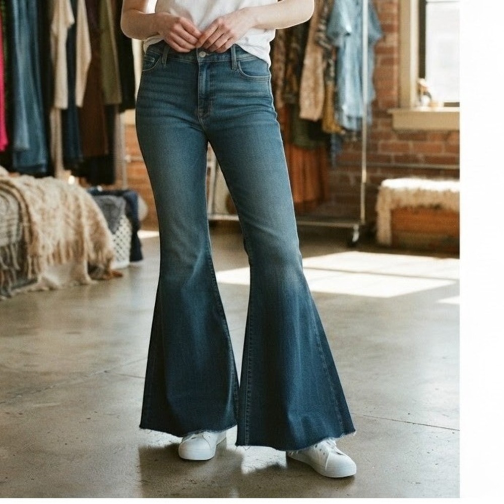 We The Free Just Float On Flare Jeans Womens 25 Blue High Rise Bell Bottom Boho